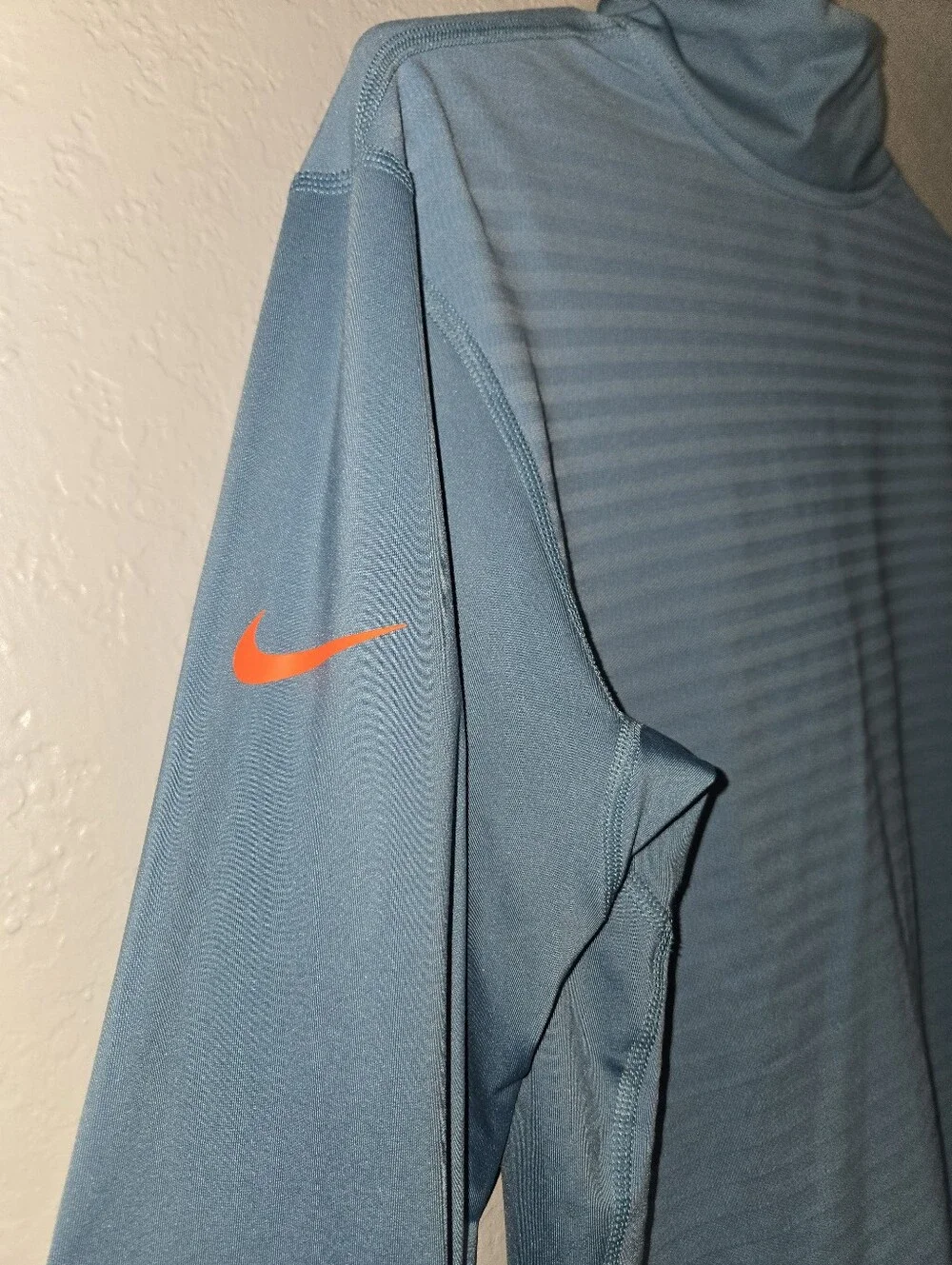 Nike Blue Quarter-Zip Athletic Pullover with Orange Swoosh, Size XL - Picture 4 of 6